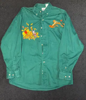 90s Disney Winnie the Pooh 자수 긴팔 셔츠 그린
