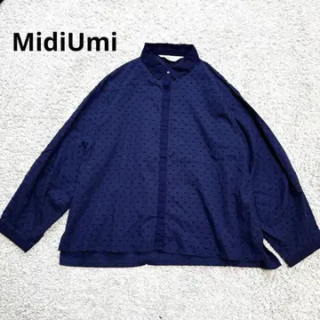 미디우미 midiumi 도트 블라우스 셔츠 도트 히요쿠 네이비 코튼