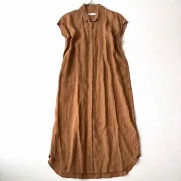매킨토시 린넨 프렌치 슬리브 셔츠 원피스 브라운 히요쿠