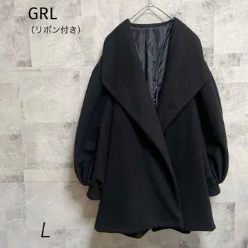 GRL 그레일 [ L ] 코트 빅 칼라 볼륨 슬리브 블랙 리본 포함