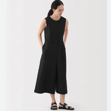 택 포함 미사용 무인양품 MUJI 헴프 혼방 트윌 점프수트 XL 블랙