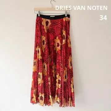 DRIES VAN NOTEN 꽃무늬 플리츠 플레어 스커트 레드 계열