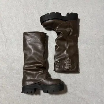 moment+ 통굽 롱 부츠 브라운 M 23.0~23.5cm 신장 보정
