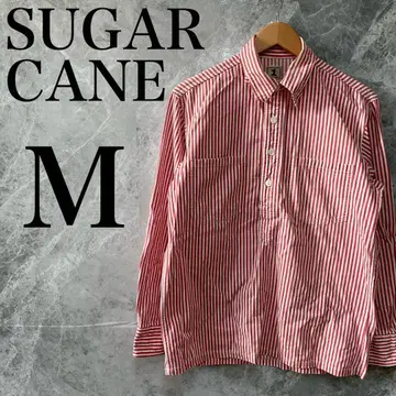 SUGARCANE 남성용 M 빨흰 스트라이프 긴팔 워크 셔츠