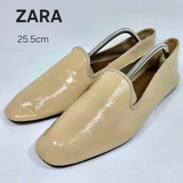 자라 슬립온 약 25.5cm 에나멜 플랫 오페라 슈즈 베이지