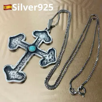 스페인산 크로스 목걸이 Silver925 터콰이즈 앤티크 각인