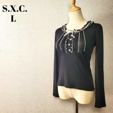 S.X.C. 프릴 티셔츠 긴팔 상의 블랙 L 지뢰계 히메갸루 고스로리