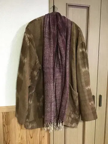 아시안 카스리 직조 하오리풍 자켓 스톨 같은 옷깃