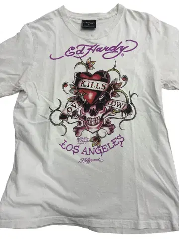 Ed Hardy 티셔츠 스컬 하트 프린트 화이트