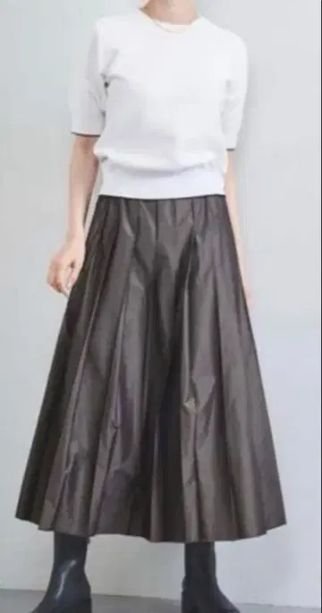 UNITED ARROWS 샴브레이 타프타 플리츠 스커트 38