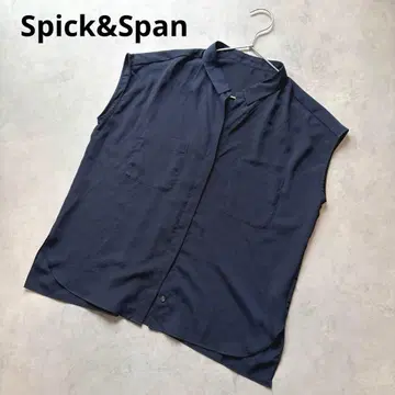 스픽 앤 스팬 드레이프감 더블 포켓 슬리브리스 블라우스 네이비