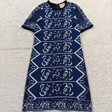 씨 뉴욕 레이스 자수 원피스 반팔 블루