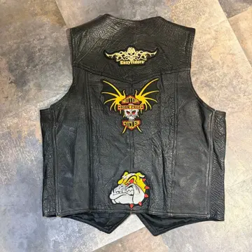 80s Genuine Leather 바이커 베스트 할리데이비슨