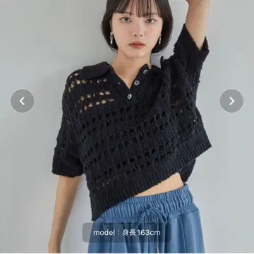 VIS 팬시 얀 니트 폴로 블랙