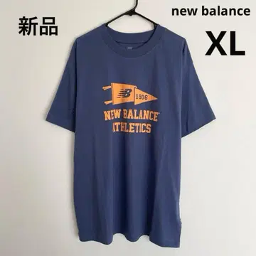 새상품 뉴발란스 페넌트 로고 반팔 티셔츠 프린트 XL 탁한 청보라색