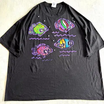 90s USA제 marcy'n me 티셔츠 물고기 펄 비즈 1990