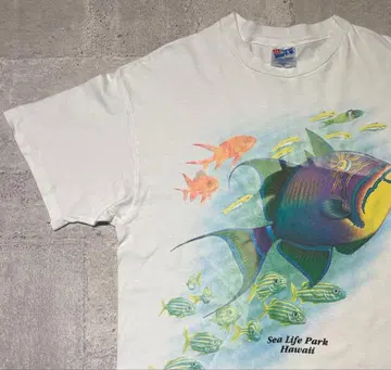 90s Hanes 헤인즈 피쉬 아트 물고기 T셔츠 하와이 US 구제 의류