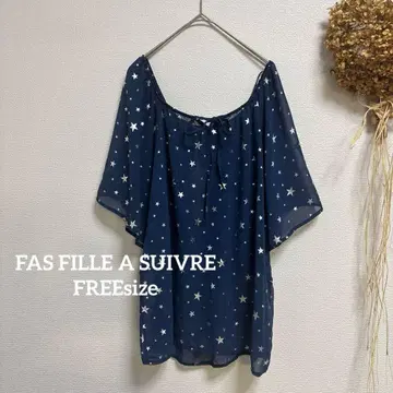 새상품 [ FAS ] FREE 올 패턴 별 쉬폰 반팔 비침 있음 네이비