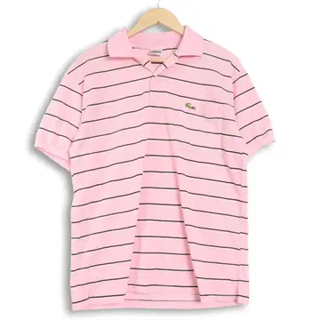 산뜻한 핑크 보더 LACOSTE 피케 셔츠 XL 빅 사이즈