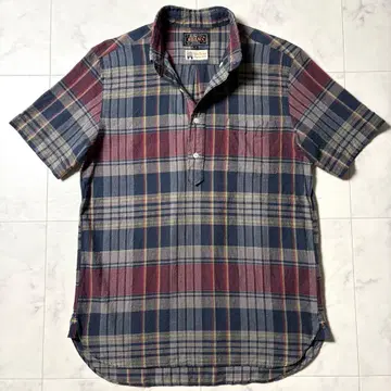 BEAMS PLUS 마드라스 체크 인도 면 반팔 풀오버 셔츠 S