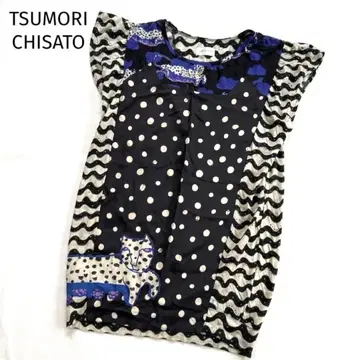 TSUMORI CHISATO 고양이 패턴 울 실크 절개 튜닉 M