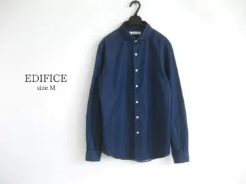 새상품급 에디피스 EDIFICE 긴팔 셔츠 네이비 M 코튼 숄카라
