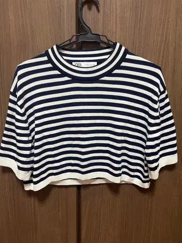 ZARA 보더 크롭 니트 반팔 T셔츠