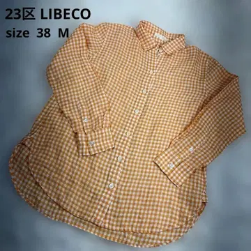 새상품급 23구 LIBECO 깅엄 체크 셔츠 린넨 오렌지x화이트
