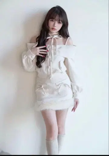 BunnyLis 트위드 오프숄더 자켓 세트 M
