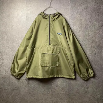 VINTAGE 아노락 후드티 하프 지퍼 캥거루 포켓 L 카키