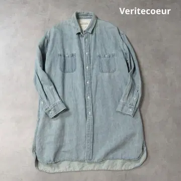 Veritecoeur / 페이드 데님 셔츠 원피스 상의 F