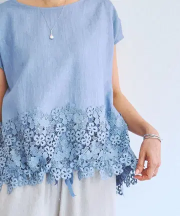 BEARDSLEY 밑단 레이스 린넨 블라우스 새상품급