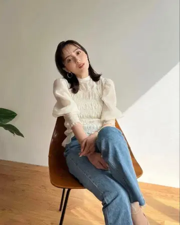 레어템 anuans 셔링 시어 블라우스 프리 사이즈