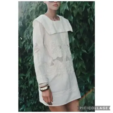 미사용 새상품 ZARA 화이트 자수 원피스 화이트 긴팔 L