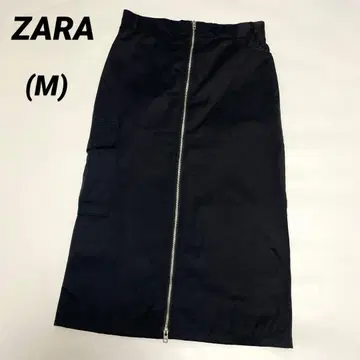 ZARA 자라 프론트 지퍼 카고 포켓 부착 타이트 롱 스커트 블랙