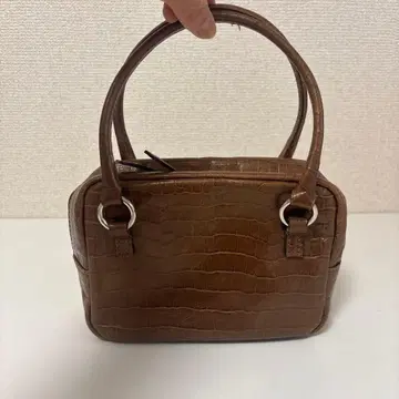 황실 납품 HAMANO 하마노 가죽공예 악어 엠보싱 미니백 브라운