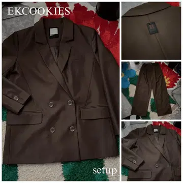 EKCOOKIES 더블 브레스트 테일러드 자켓 셋업 브라운