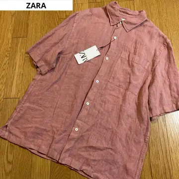 ZARA 자라 린넨 셔츠 반팔 L 핑크 린넨 100%