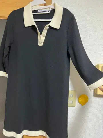 ZARA 폴로 넥 니트 7부 소매 블랙 화이트