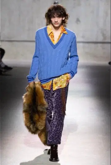DRIES VAN NOTEN 20-21AW 케이블 니트 V넥
