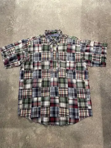 90s ORVIS 패치워크 체크 풀오버 반팔 셔츠 M 사이즈
