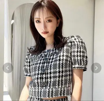 RESEXXY 트위드 블라우스 상의 블랙 반팔 여름옷