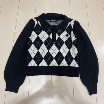 MARY QUANT 아가일 무늬 긴팔 폴로 니트