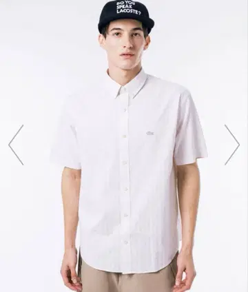 LACOSTE 모노그램 패턴 프린트 자카드 샴브레이 옥스퍼드 셔츠