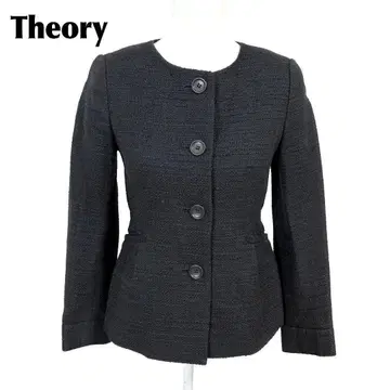 [새상품급] Theory 알파카 노카라 자켓 2 블랙 트위드