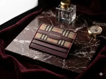 [정품/미사용] BURBERRY 체크 카드 케이스 (버건디)