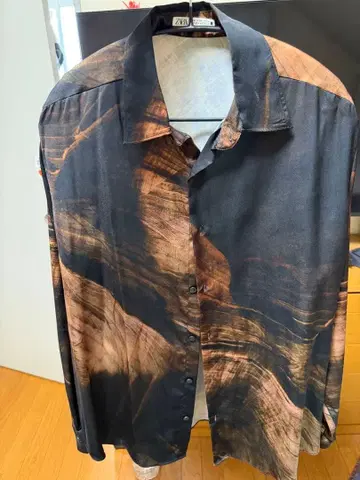 ZARA 추상 패턴 긴팔 셔츠 M 브라운 계열