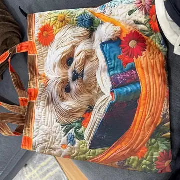개와 독서 패턴 퀼트 토트백