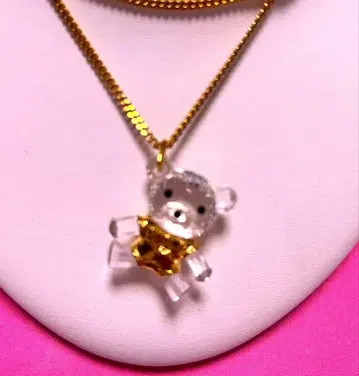 새상품 SWAROVSKI 크리스탈 메모리 골드 체인 베어 펜던트