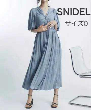 SNIDEL 쉬폰 트위스트 플리츠 원피스 / 블루 0
